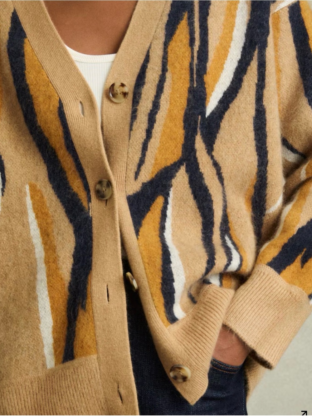REISS
Serafina Wool Cashmere Intarsia Stripe Cardigan in Camel - Picture 5 of 14
